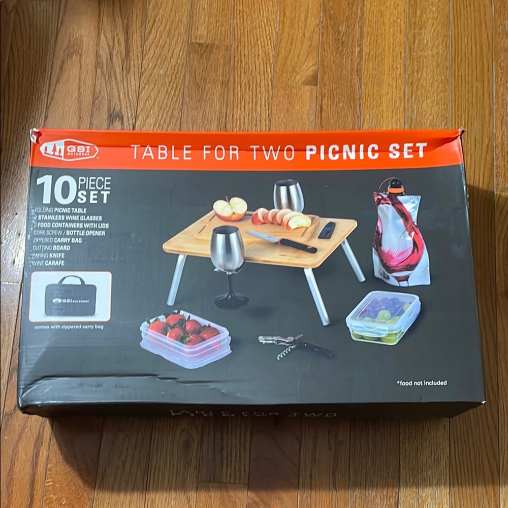 10-Piece Folding Picnic Table Set - Natural Wood and Silver